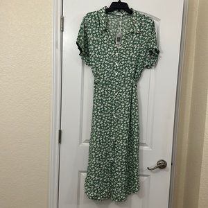 Green and white floral dress
